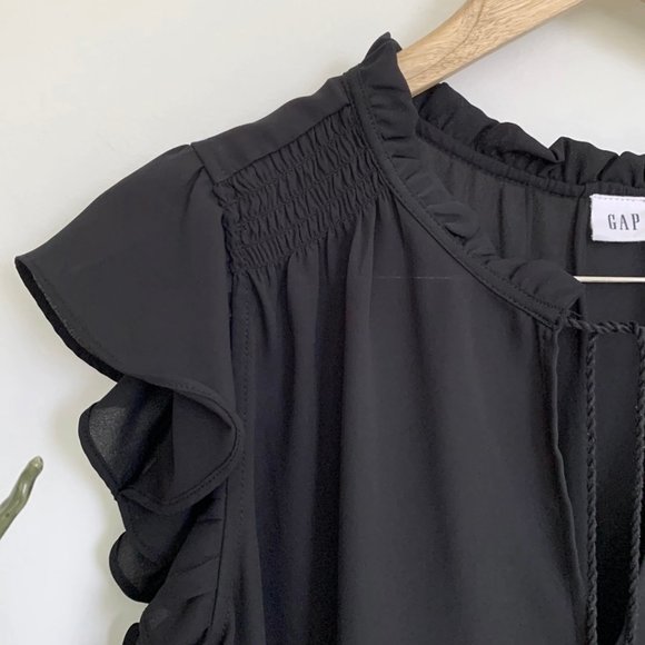 2/$40 GAP XL Black ruffle sleeve split-neck blouse top - Picture 7 of 11
